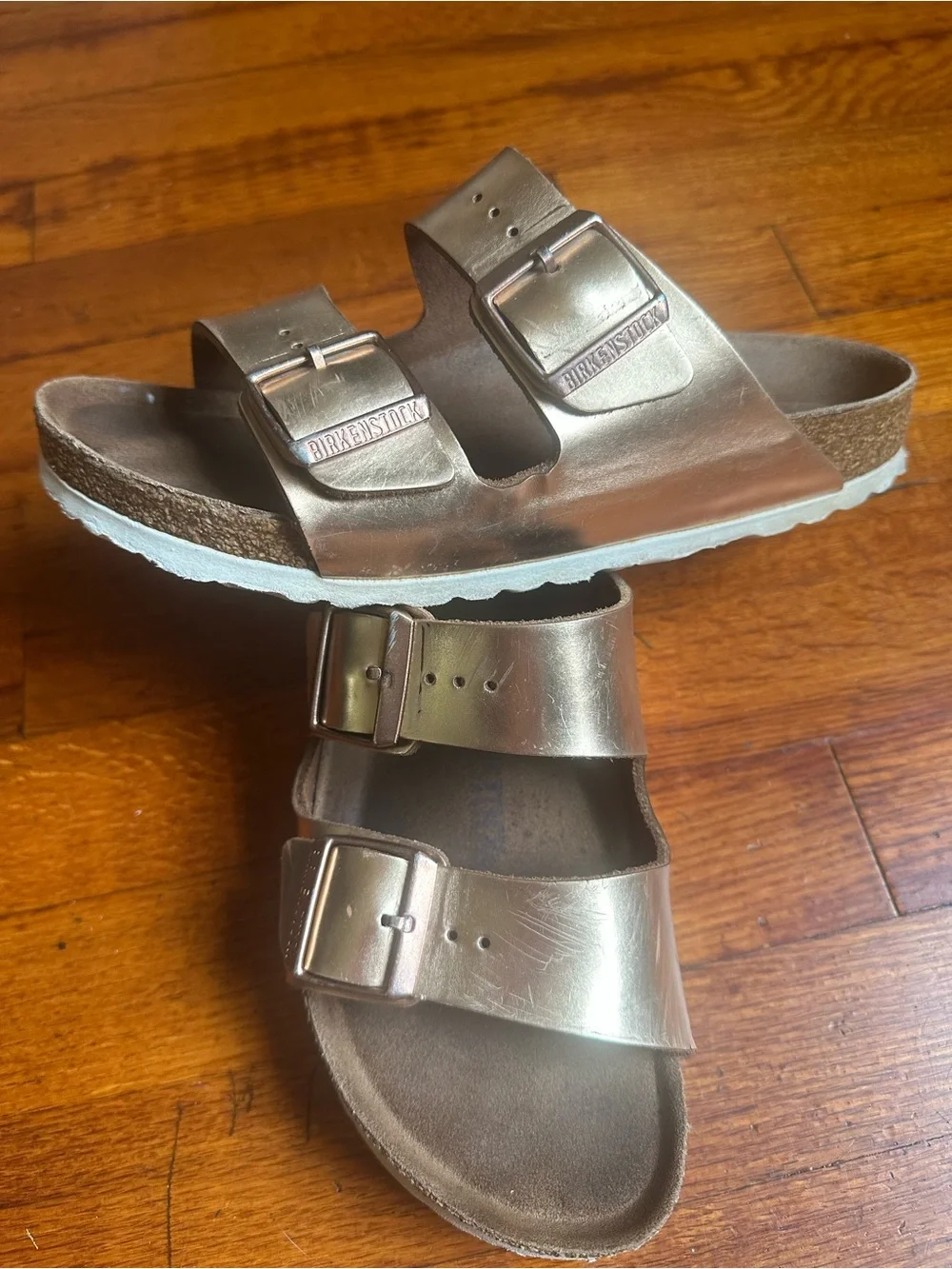 Birkenstock Kids Metallic Rose Gold Two-Strap Sandals size 7.5 US